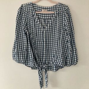 LOFT V neck tie front buffalo plaid blouse